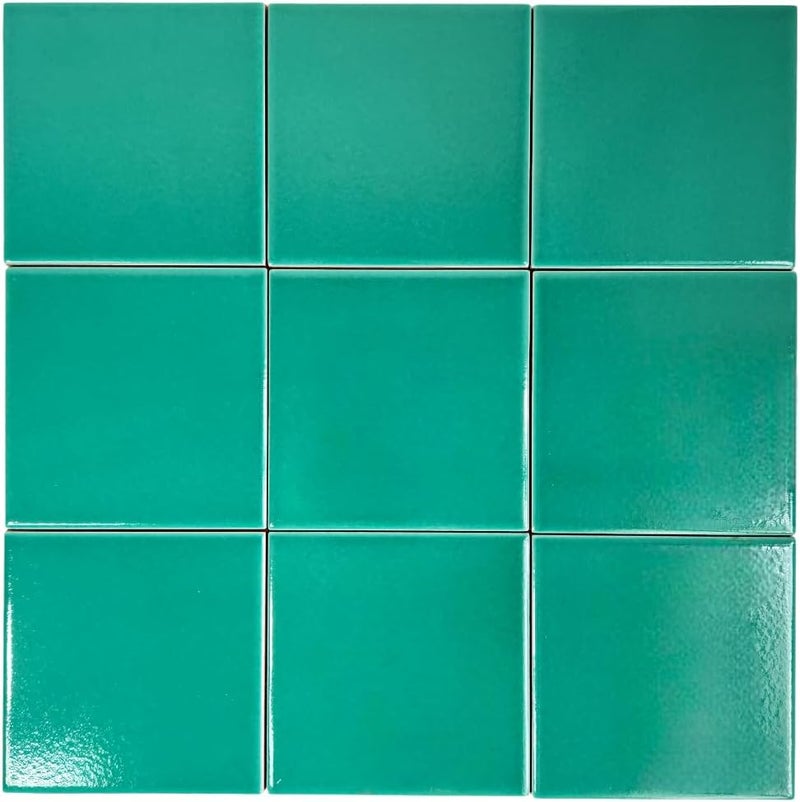 مجموعة من 9 بلاطات سيراميك 4"x4" بألوان صلبة متعددة الاستخدامات وطويلة الأمد لتزيين الجدران والأرضيات في المطبخ والحمام (أخضر مزرق)